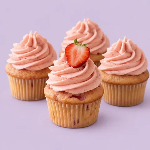Roasted strawberry cupcakes with pink frosting